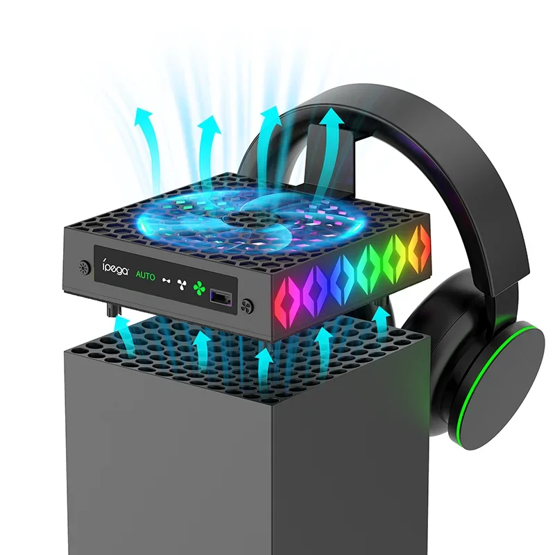 IPEGA Xbox Series X Cooling Fans With RGB Light,Game Console Temperature Control Supports Headphone Storage PG-XBX026S