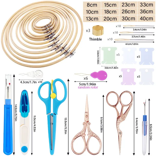 IMZAY – ensemble de cerceaux de point de croix en bambou, ensemble de cadres de broderie, outils de couture, accessoires avec ciseaux à coudre, aiguilles à coudre 2