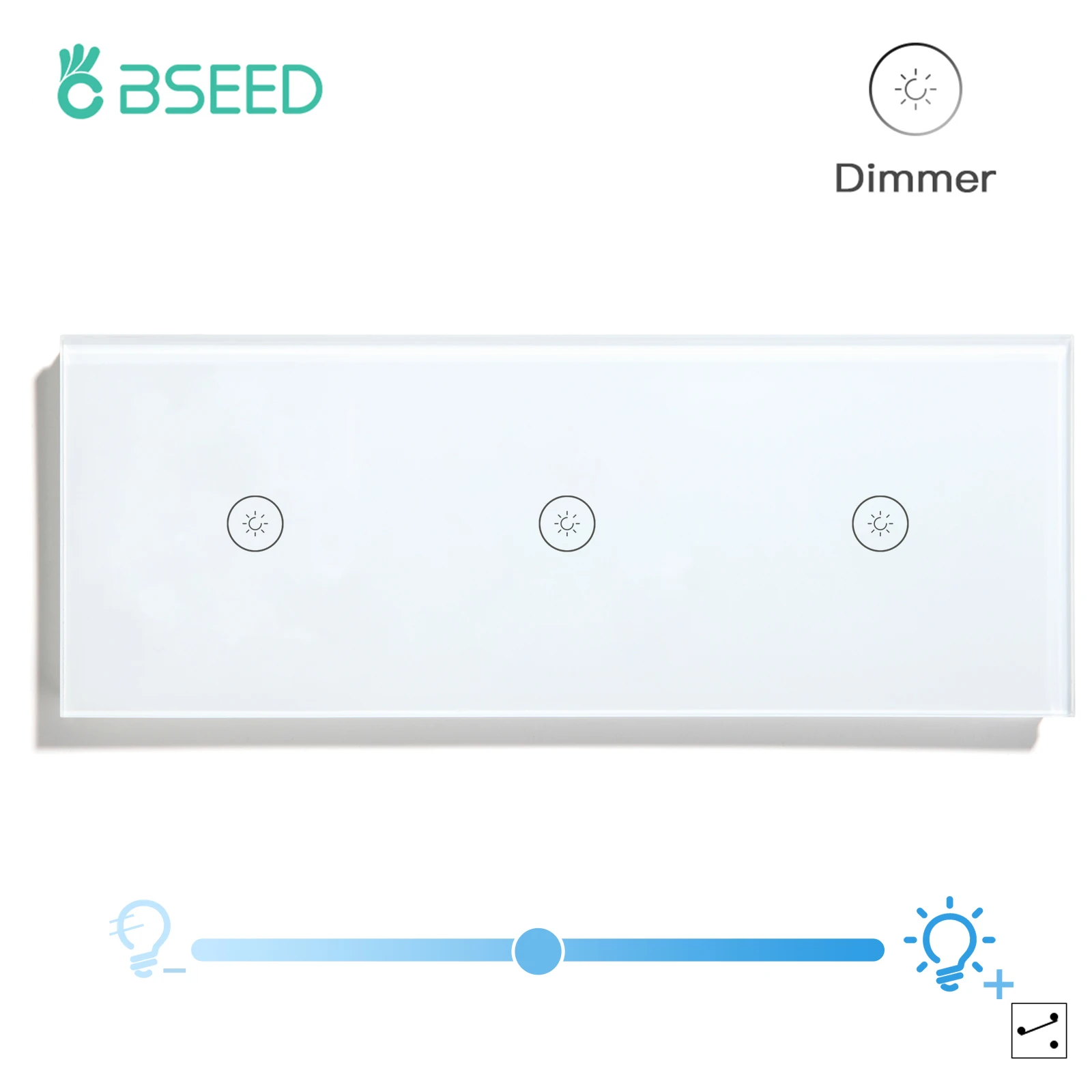 BSEED Dimmer Touch Light Switch 1Gang 2Way LED Dimmable Adjustable Wall Light Switches for Stairs Crystal Panel Blue Backlight