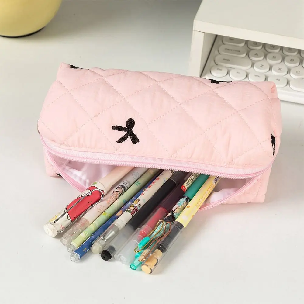 Astuccio Semplice Monocolore con Fiocco, Portatile, Scatola Portaoggetti da Scrivania, Borsa Multifunzionale per Studenti e Penne Scolastiche - immagine 5