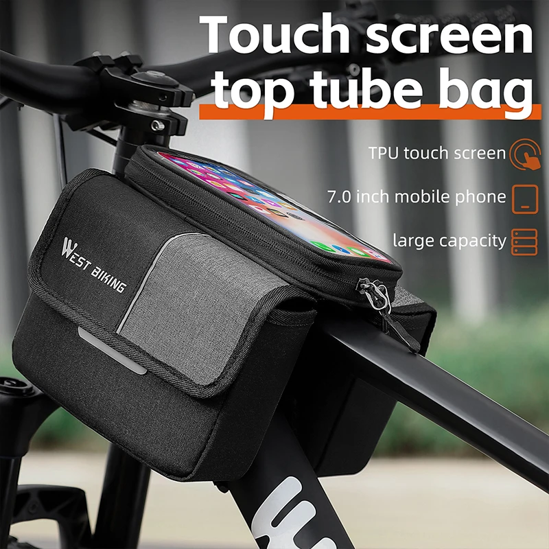Sacoche De Cadre Vélo WEST BIKING étanche Grise – Pour Téléphone 4 à 6,5 Pouces