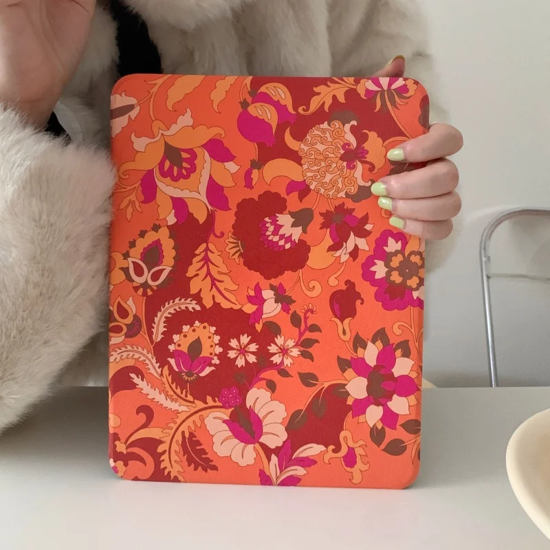 360 Rotating Vintage Boho Floral Tablet Case with Pencil Holder