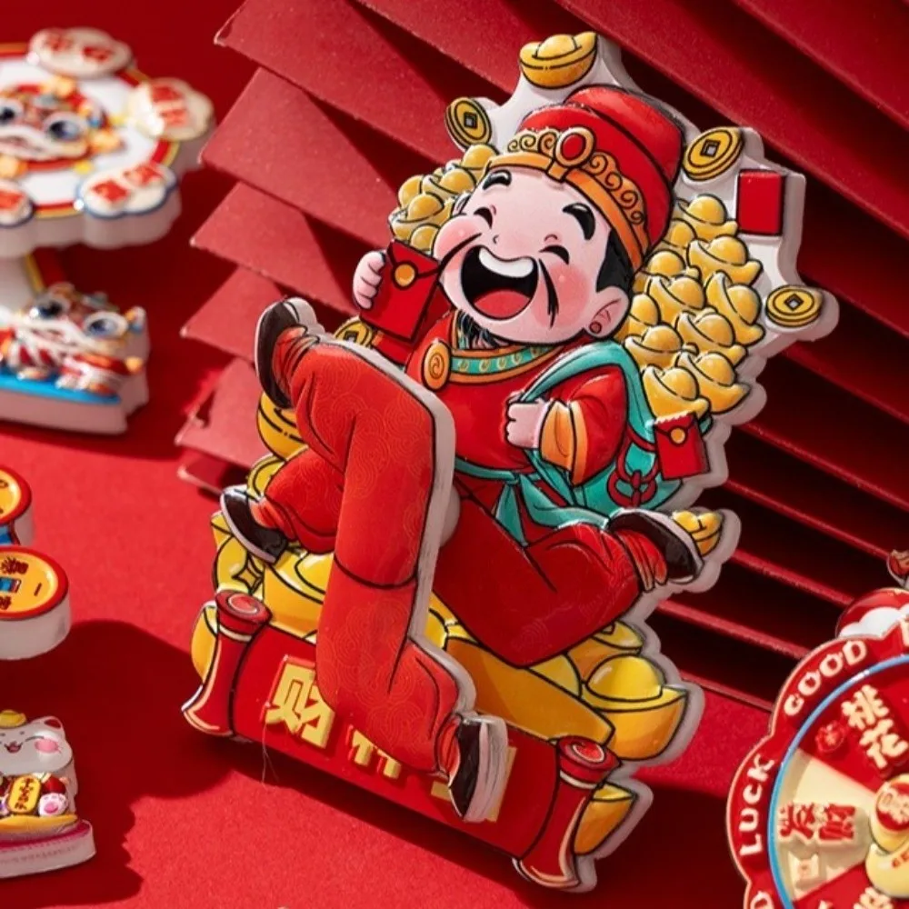 Cartoon God of Wealth Magnetic Sticker Chinese Style Thickened New Year Refrigerator Magnets Blessing Traditional