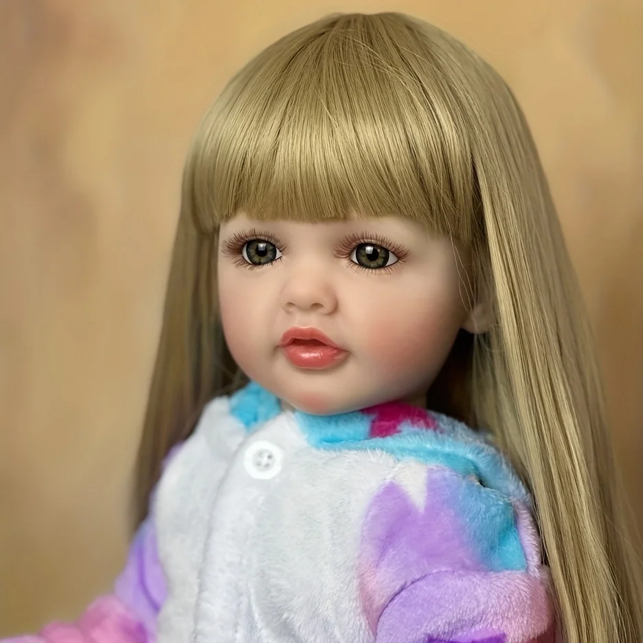Muñeca Reborn realista con pelo largo Rubio, bebé de 55 CM y 22
