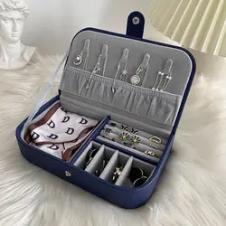 Portable Leather Jewelry Organizer and Display Case - 2024 Edition (Blue)