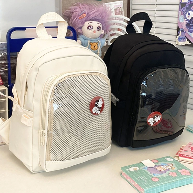 Japanese School Girl Nylon Small Backpack Student Uniform Animes Pin Display Clear School Bag Transparent Itabag
