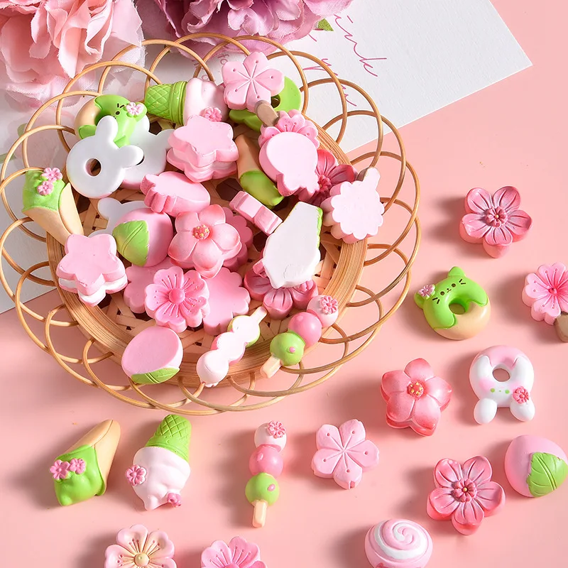 

20pcs New Pink Flower Resin Flatback Cabochons Lovely Peach Blossom Flora Ornaments for DIY Headwear Decoration Accessory Charms