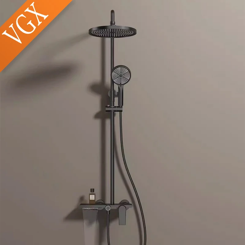VGX Shower System Set Bathroom Shower Faucet Set 3-way Rainfall Shower Set Shower Mixer Crane with Hand Shower Set Gold Black 6
