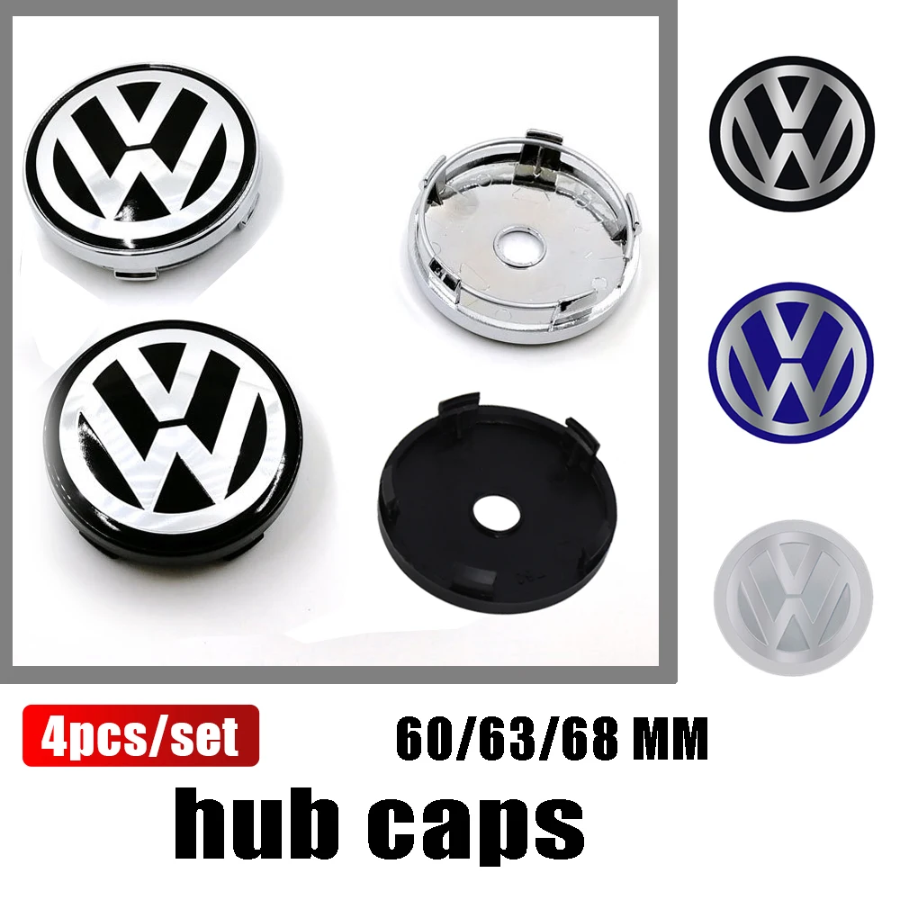 4 Pz 60/ 63/68 Mm Car Wheel Center Hub Caps Pneumatici Cerchioni Accessori Per Volkswagen Vw Gti R Golf Polo Tiguan Passat Jetta