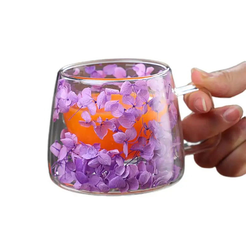 Double Wall Glass Cup Clear Dried Flowers Glass Tea Cup Double Wall Dried Flowers Tea Heat Resistant Cups 200ml drinking glass