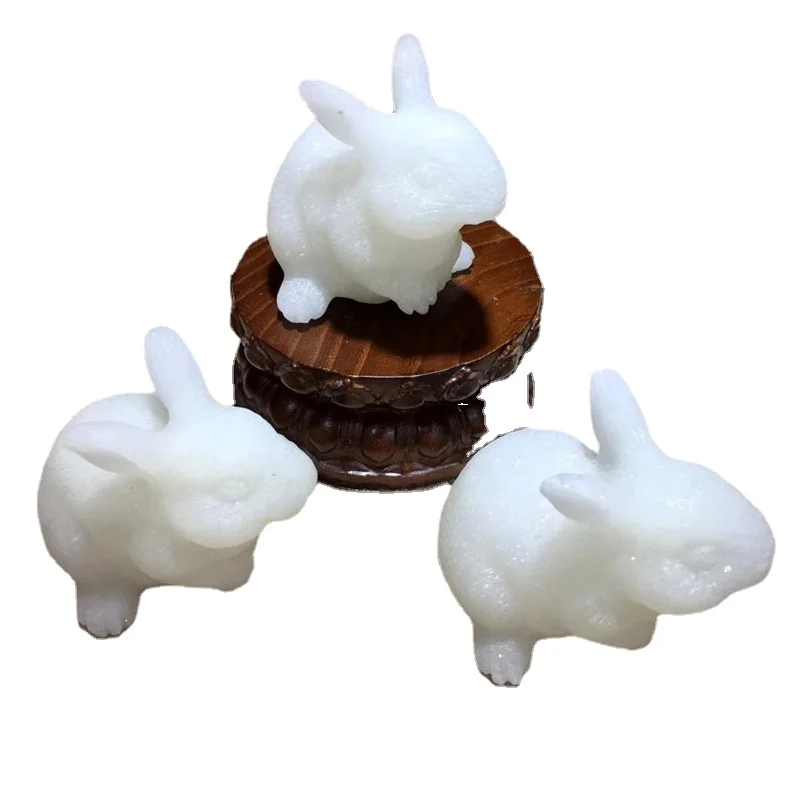 

Статуэтка кролика из натурального белого мрамора, нефрита, резная Статуэтка с кристаллами, домашнее украшение животного