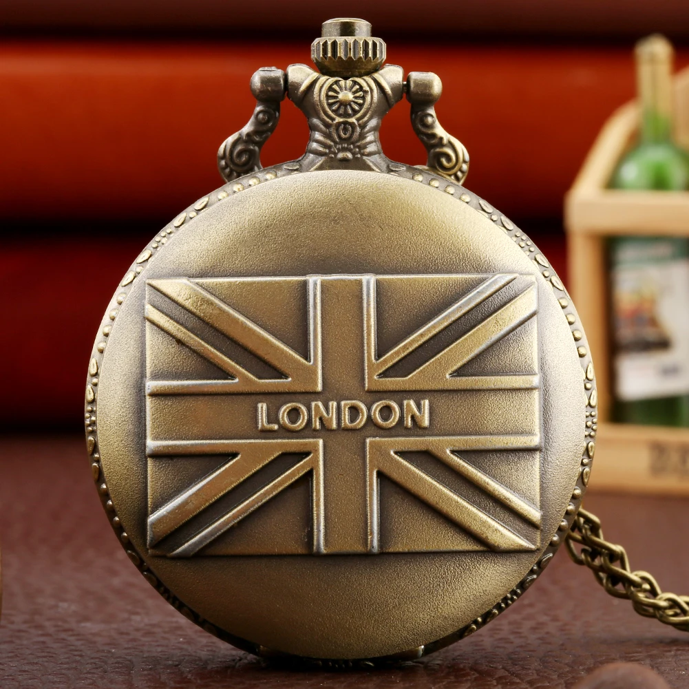 Vintage Antique Bronze London Eye/Big Ben/Bridge/Flag Quartz