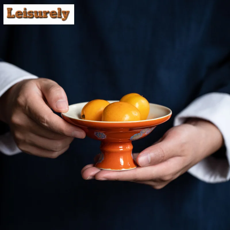 Japanese Turquoise Green High Foot Fruit Dishes Zen Pastry Plate Dessert Candy Dish Candy Bar Household Hospitality Dishes Gift