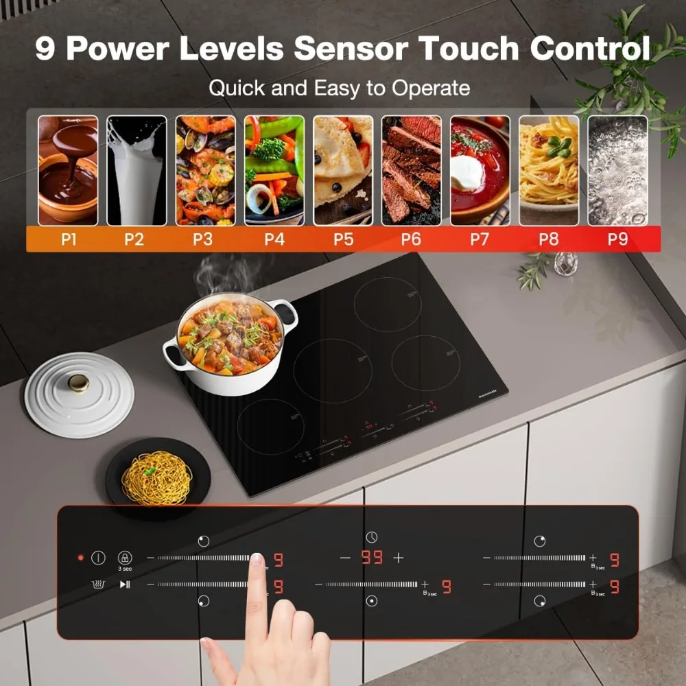 30 Inch Induction Cooktop, 9000W Built in Induction Stove Top, Electric Cooktop with 5 Boost Burner, 9 Heating Level, Timer 4