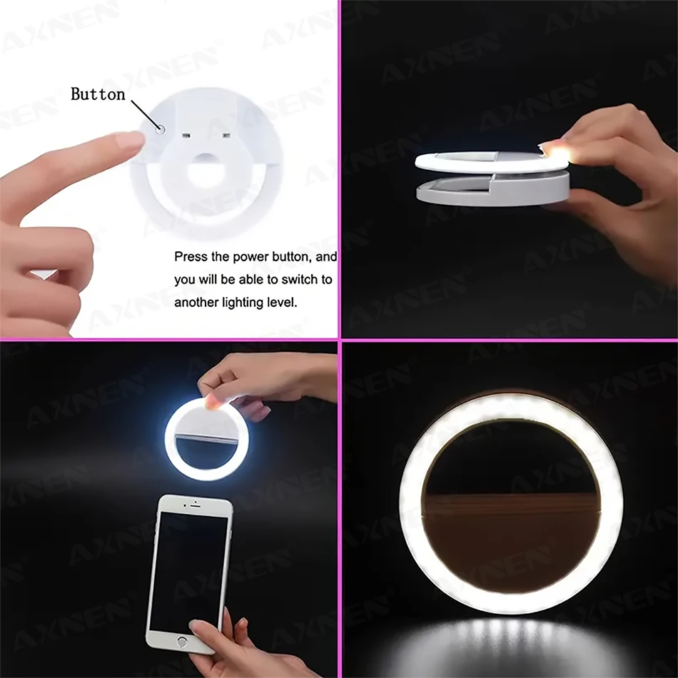 LED Selfie Ring Lamp LED Light Ring with USBcharging Phone Lens Selfie Light Mini Circular Fill Clip Compatible with iPhone Samsung Xiaomi Poco