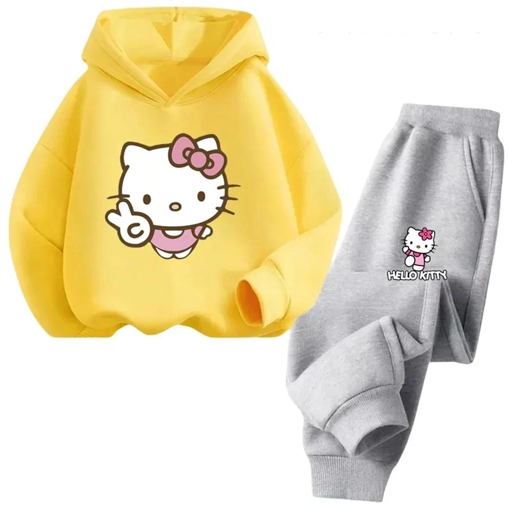 thumbnail image 1 of Traje deportivo de ocio para niñas de 3 a 14 años de Hello Kitty, serie de dibujos animados Kawaii, moda de otoño e invierno, 1 of 5