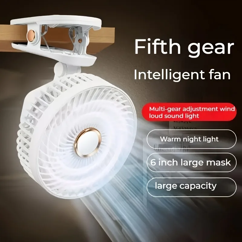 USB Desk Fan with Night Light, 3-Speed Adjustable, Portable Clip-On or Tabletop Stand