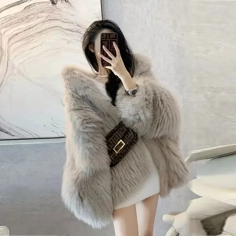 

Women's Winter 2021 Korean New Artificial Warm Thickening Overcoat Autumn Hooded Mid-length Fur Jackets Tops Teddy Coats Female