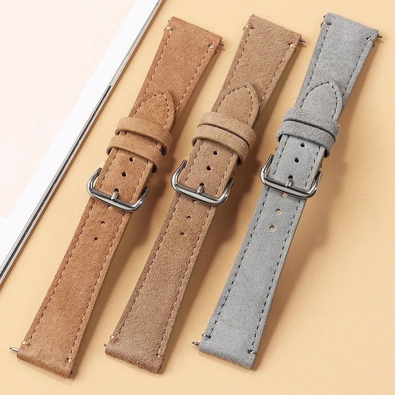 Vintage Brown Suede Leather Watch Strap with Quick Release
