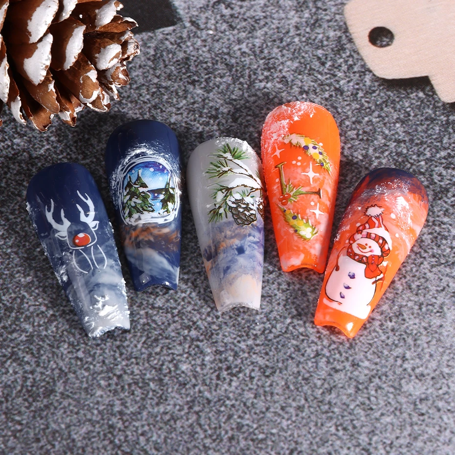Merry Christmas Nail Art Sticker 3D Sliders Deer Santa Claus Decals New Year Nails Decorations Stickers For Manicure Accessories