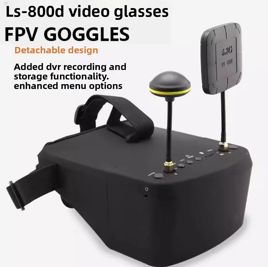 Détail du panneau de contrôle des lunettes FPV Lantian LS800D avec boutons et connecteurs.