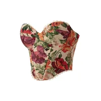 Vintage Flower Print Strapless Bandage Lace Fishbone Camisoles Women Summer Slim Fit Crop Tops Streetwear Tank 2025 Tube Tops - Image 5
