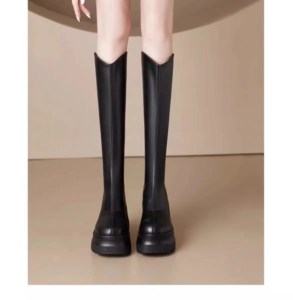 

Bcebylвесна-осень повседневные модные удобные длинные Туфли с круглым носком увеличенный квадратный каблук молния сзади Нескользящие женские сапоги