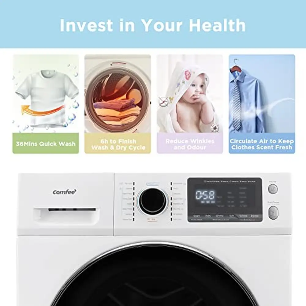All-in-1 Ventless Washer Dryer Combo Steam Care Overnight Wash Front Load Energy Efficient 26/13 lbs Cap. 3