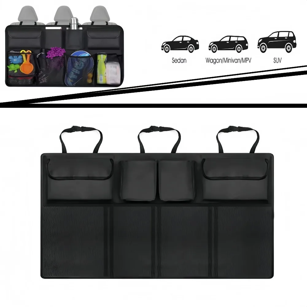 Car Trunk Storage Bag Rear Seat Back Storage Bag Net Pocket Multi-functional Pocket Seat Back Hanging Organizer