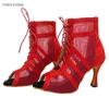 Customized Logo Team Order Black Red Dance Booties Latin Booties Salsa Ballroom Women Dance Shoes 33-44 size 6cm to 10cm Heels 4
