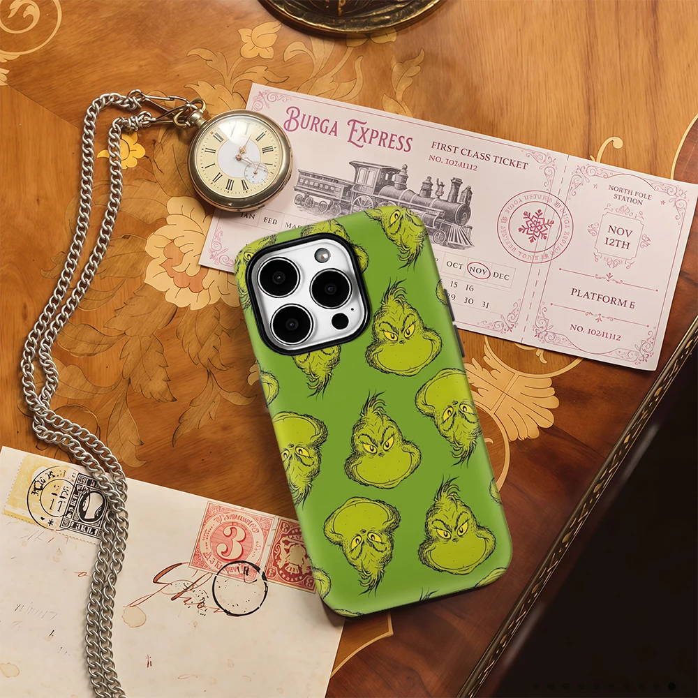 Luxury Double-Layer Christmas Phone Case with Grinch Design