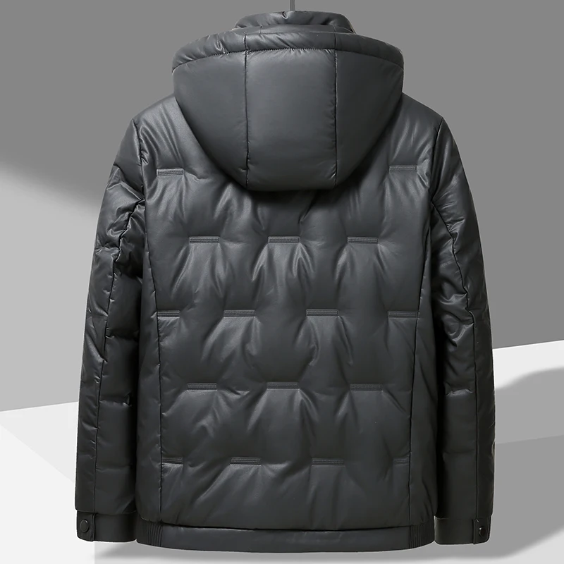 Men Duck Down Jackets Winter Outwear Solid Color Hat Detachable Warm Puffer Coats Windproof Loose Padded