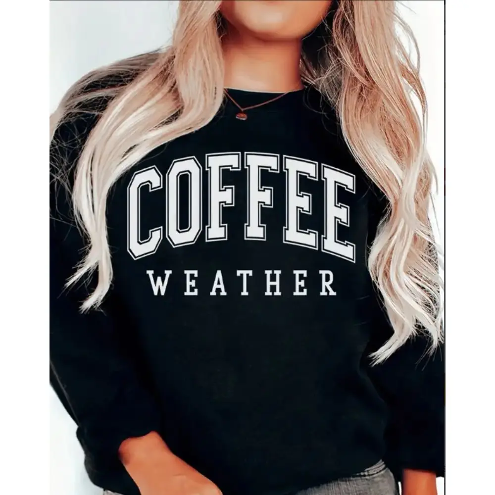 Casual Long Sleeve Loose Sweatshirt Coffee Letter Print Crew Neck Pullover Women's Clothing Fashion Cotton Hoodie Tops