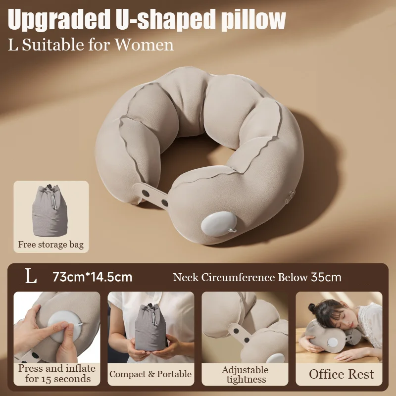 Inflatable U-Shape Travel Neck Pillow – Portable Cervical Support Pillow for Airplane Comfort
