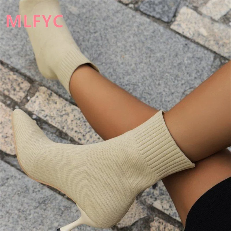 European and American Women's High Heeled Short Boots Autumn and Winter Pointed Thin Heeled Boots Winter Fashion Boots