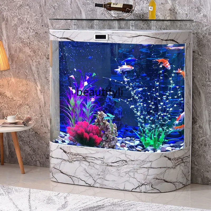 

Hallway Living Room with Fish Tank Large Glass Floor Type Dragon Fish Tank Aquarium Change Water