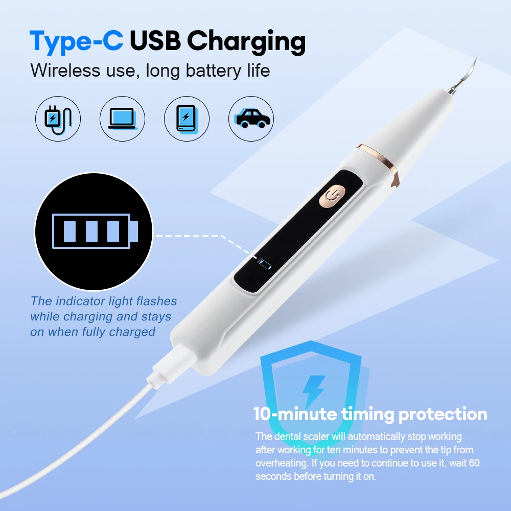Ultrasonic Dental Scaler 3 Modes Oral Care Tartar Removal Calculus Remover Tooth Stain Cleaner Whitening Tool for Home Use