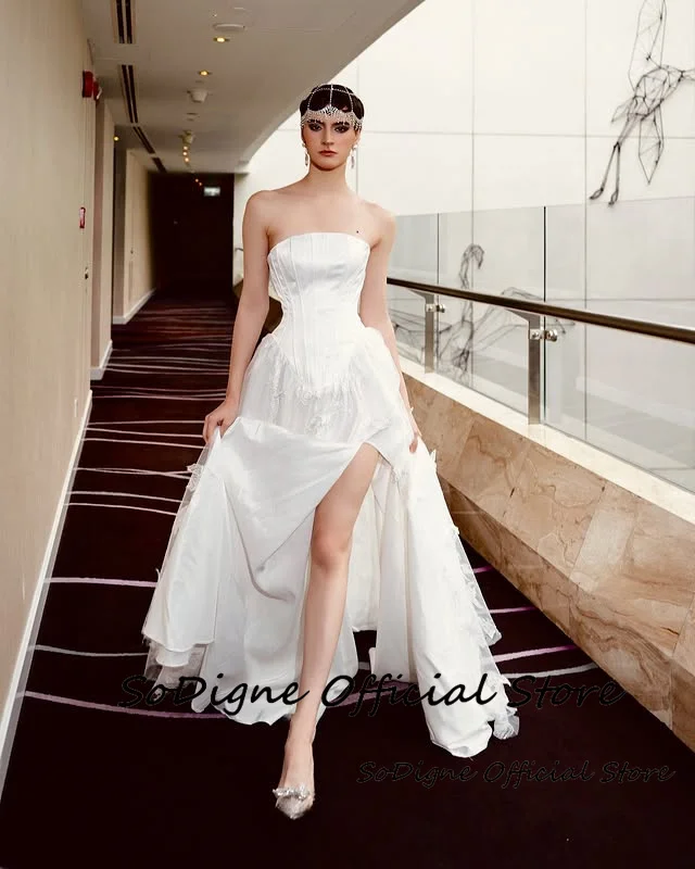 SoDigne A-line Satin Wedding Dresses Strapless Sleeveless Split Bride Dress Beach Long Wedding Gowns vestidos de novia Customize 11 Sa6ca7aef88334e5ab8ff89878792f74bt