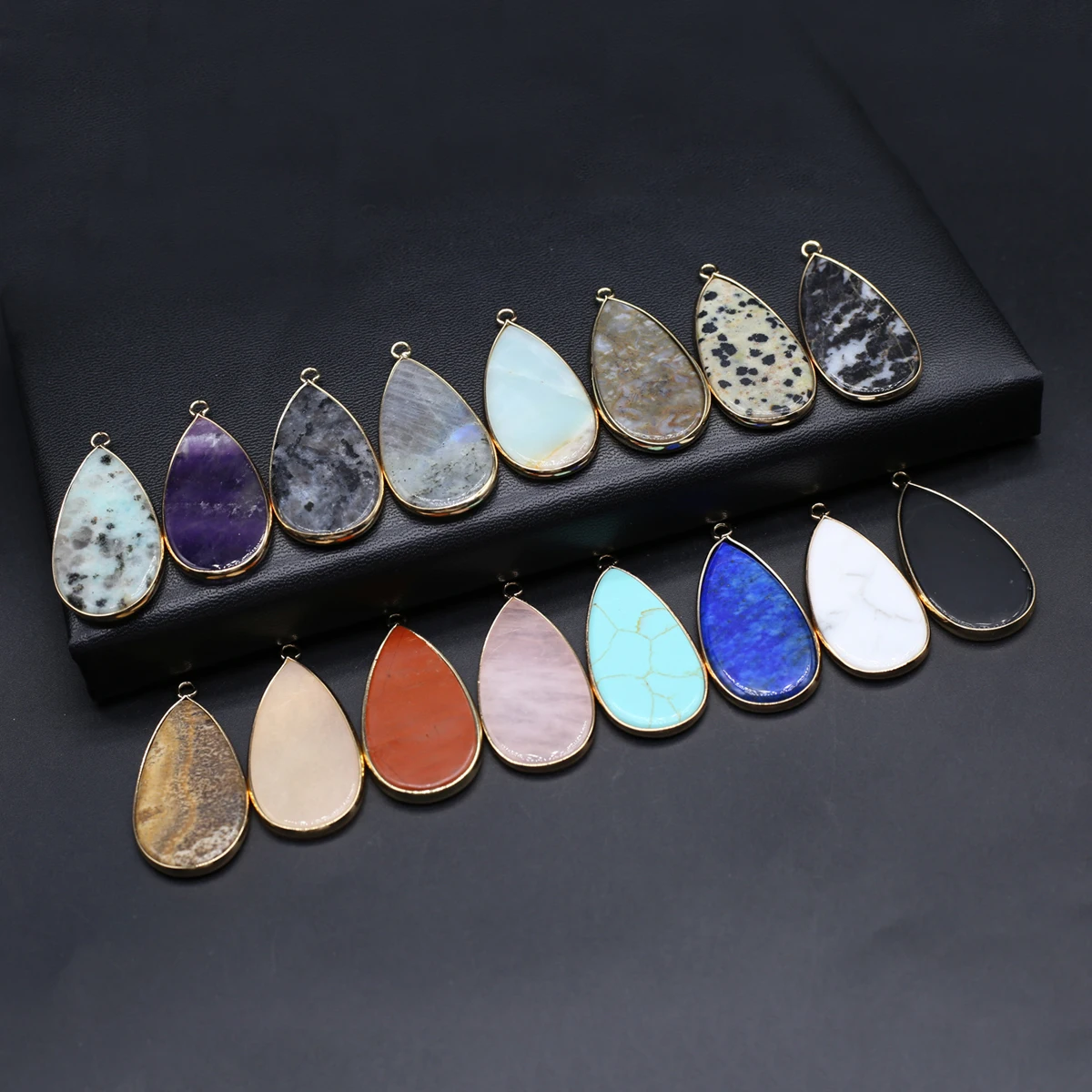 10PCS Wholesale Natural Semiprecious Stone Crystal Droplet Pendant 45x21mm Jewelry Making DIY Necklace Earrings Accessories Gift