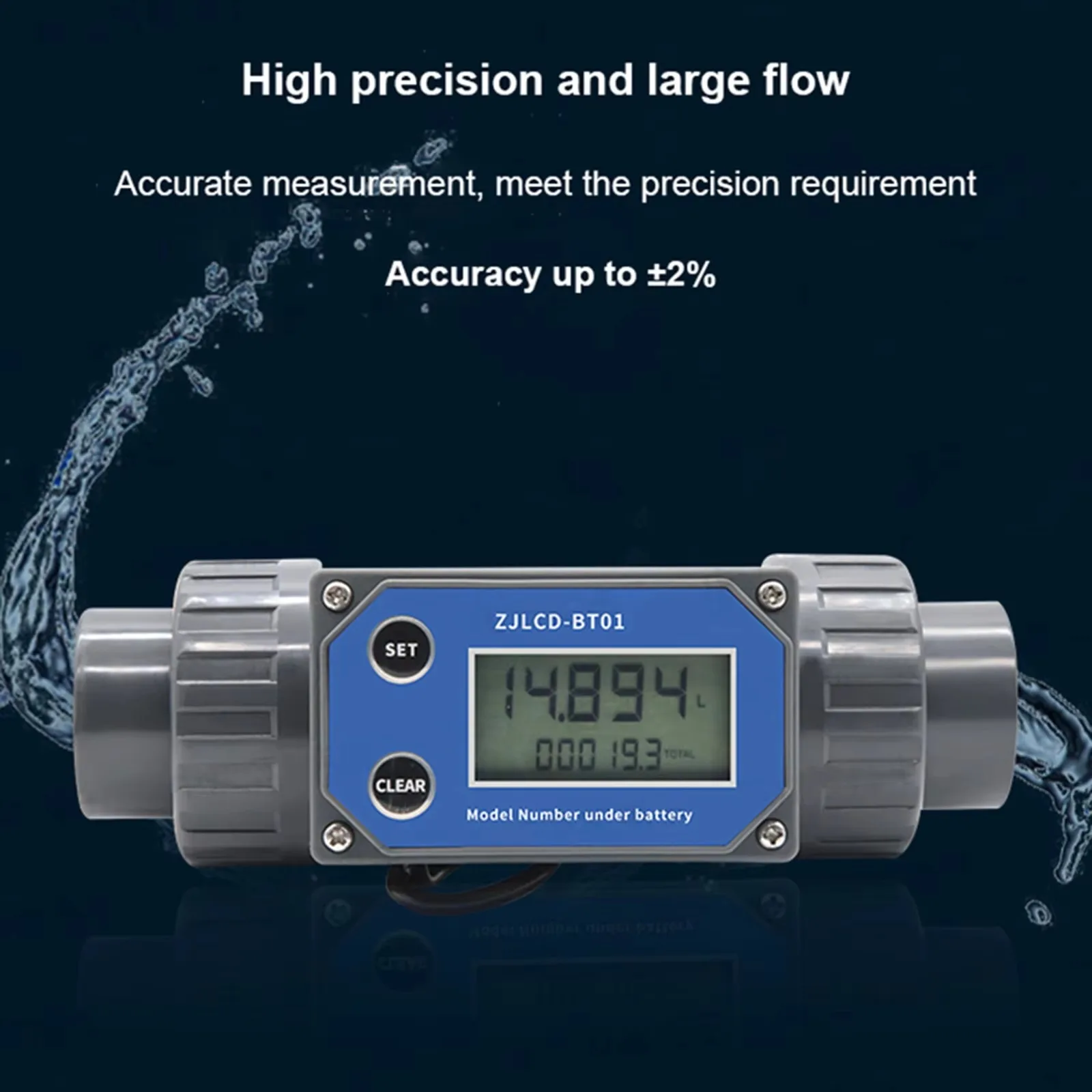 Wired Pipeline Digital Flow Meter DN15-DN80 LCD Display Flowmeter with Cable PVC