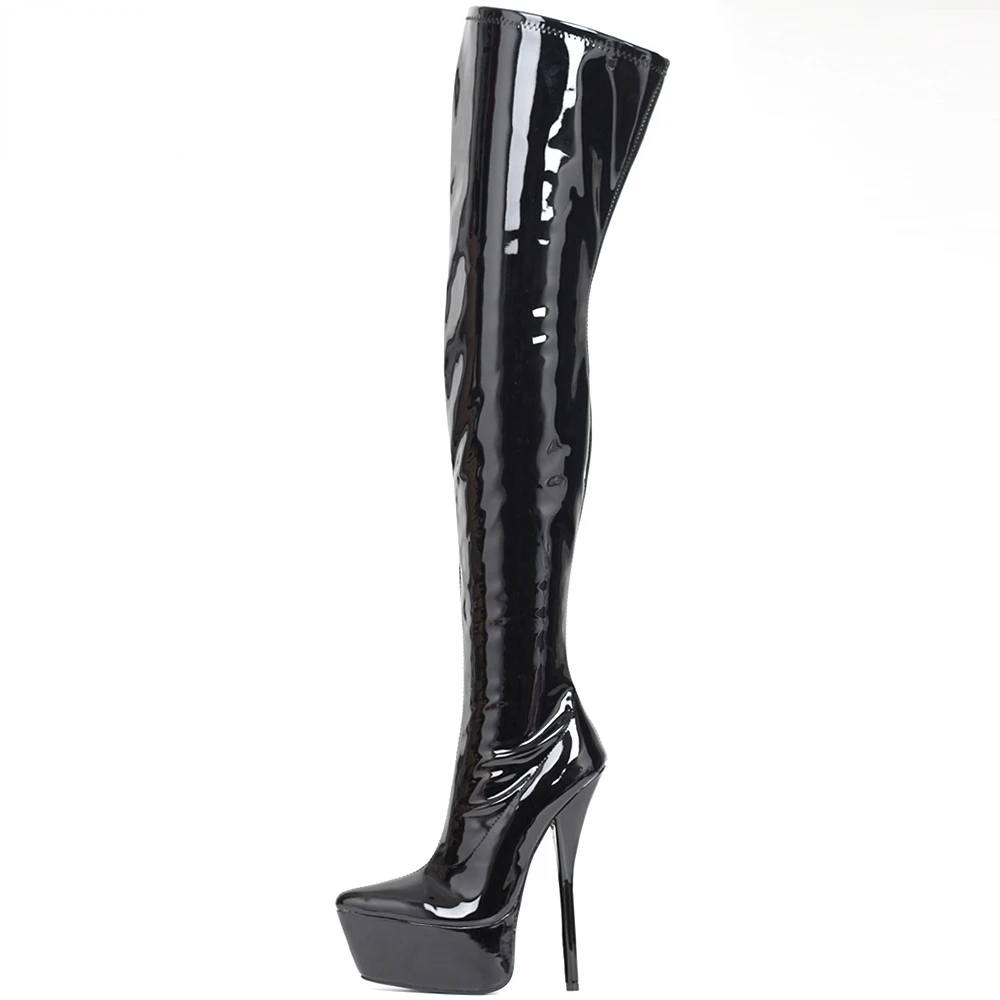 

18cm High Heel Womans Sexy Patent Stretch Fetish Over The Knee Thigh High Heel Platform Boots