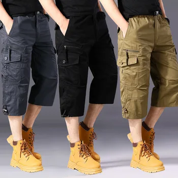 2025 New Men's Cargo Shorts Summer Loose Casual Pants Elastic Waist Large Size Outdoor Jogging Sweatpants Trend Multi Pockets ﻿ 1