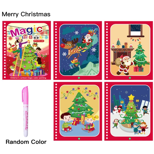 Magical Water Drawing Book Toys Variety of Themes Reusable Coloring Magic Water Drawing Book Early Education Toys for Children Merry Christmas