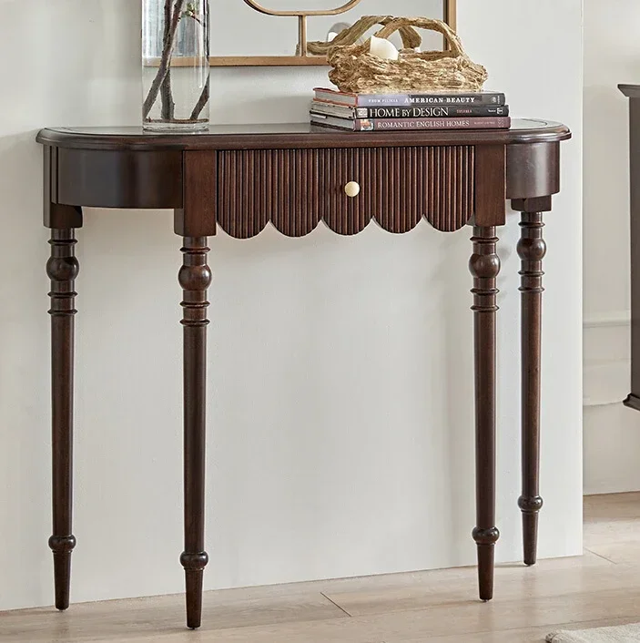 

American Retro Solid Wood Semicircle Home Entry Console Tables Console Wall Decorative Entrance Table French Style