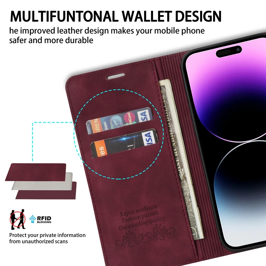 Leather Magnetic Flip Wallet Case with Card Slot and Skin-Friendly Design