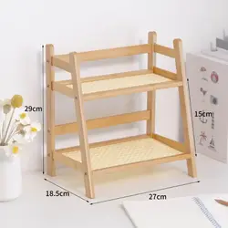 Elegant Wooden Rattan Desktop Organizer and Display Shelf (Rattan Shelf)