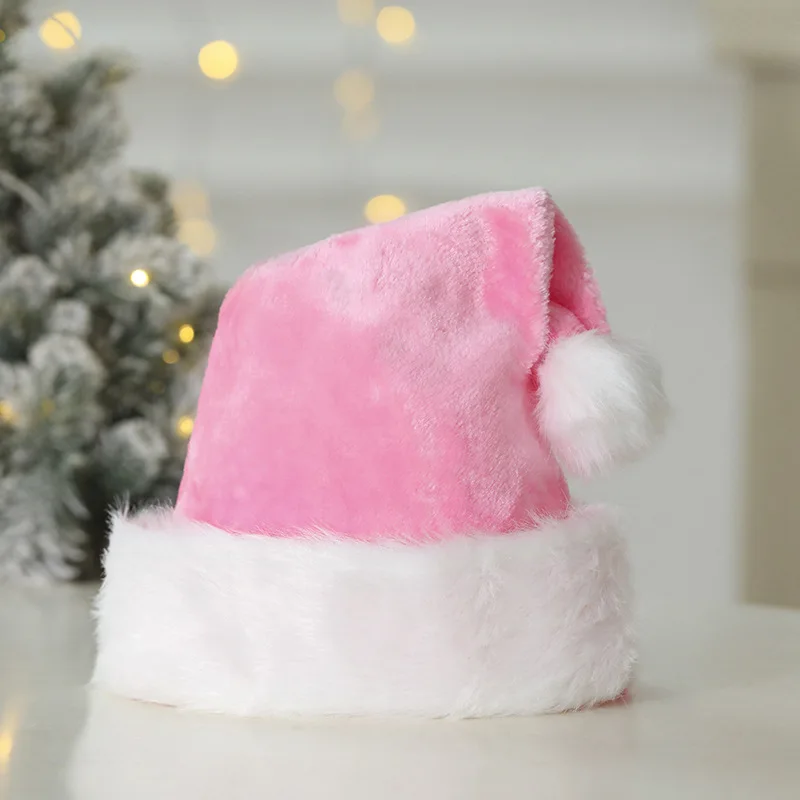 Plush Christmas Hat For Adults and Kids Comfortable Santa Claus Cosplay Supplies Party Decor Pink Coffee Gift