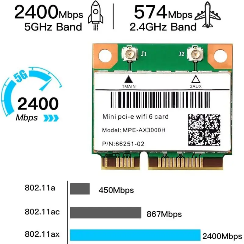 N67R--Wifi 6 MPE-AX3000H 2974Mbps 무선 하프 미니 PCI-E Wifi 카드 블루투스 5.0 듀얼 밴드 2.4G/5G Wlan 네트워크 카드 어댑터,W