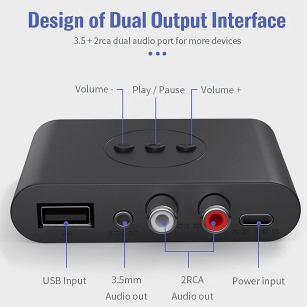 Bluetooth 5.2 Audio Receiver NFC USB Flash Drive RCA 3.5mm AUX USB Stereo Music Wireless Adapter with Microphone
