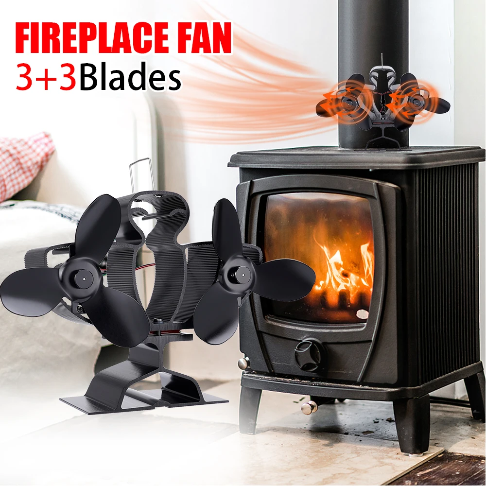 6 Blades Black Fireplace Fan Double Head Heat Powered Stove Fan Log Wood  Burner Eco Friendly Home Efficient Heat Distribution - AliExpress